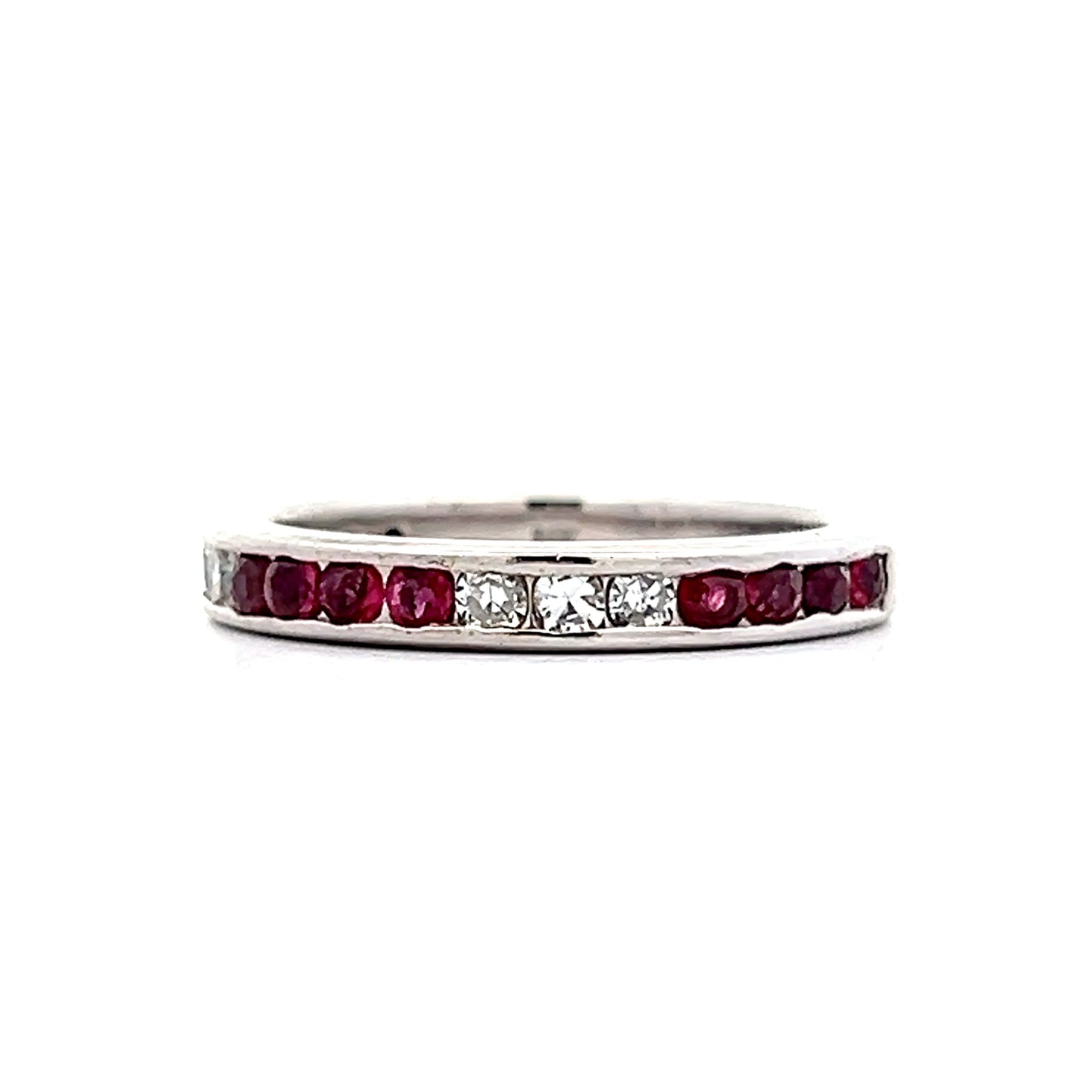 Ruby & Diamond Half Eternity Band in 14k White Gold