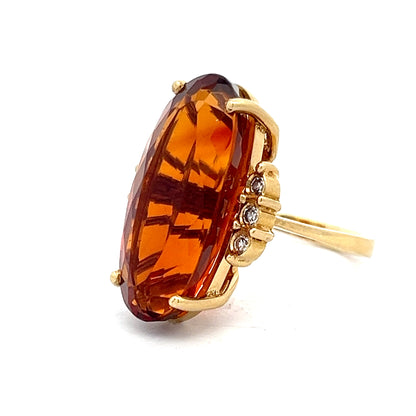 8.79 Vintage Oval Citrine & Diamond Cocktail Ring in 18k