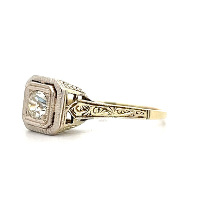 .28 Antique Art Deco Filigree Engagement Ring in 14k