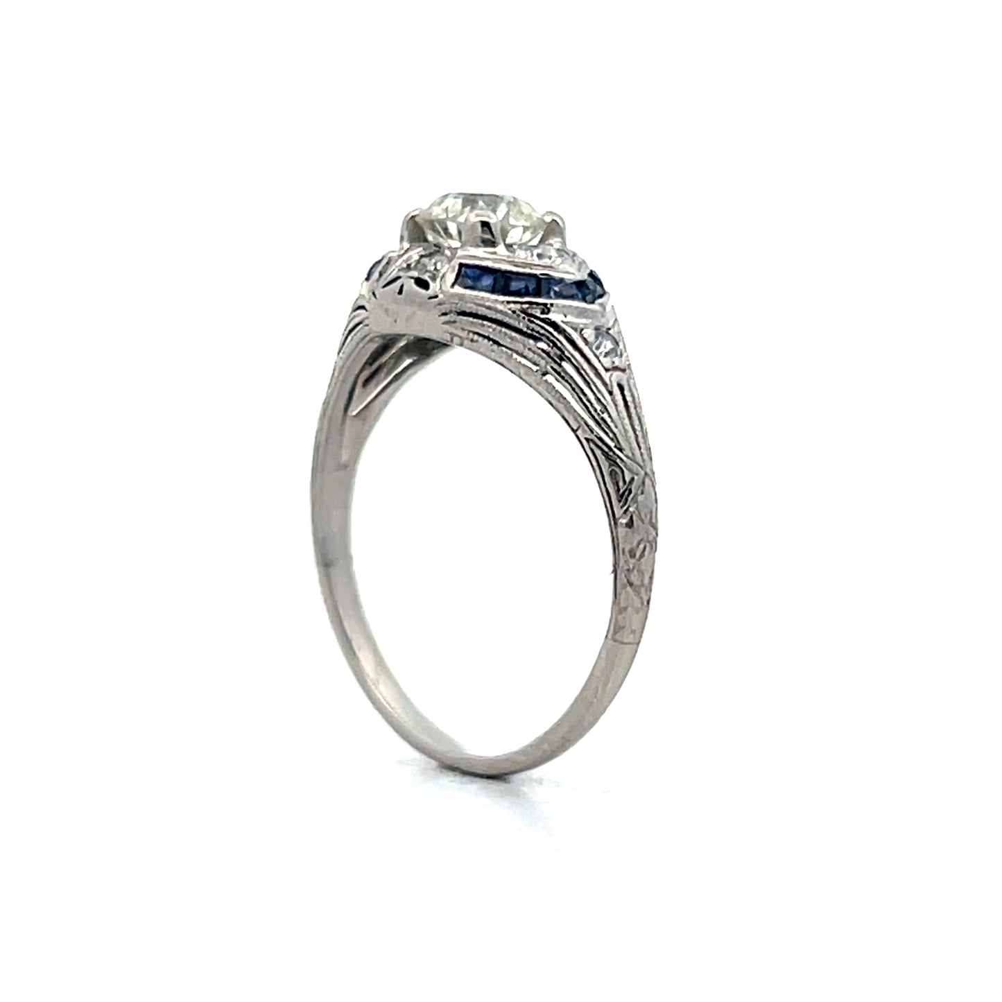 .52 Art Deco Diamond & Sapphire Engagement Ring in Platinum