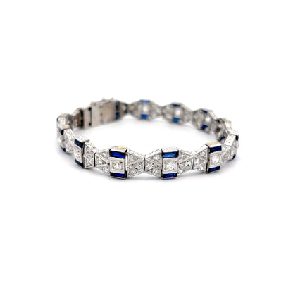 3.48 Antique Art Deco Sapphire & Diamond Bracelet in Platinum