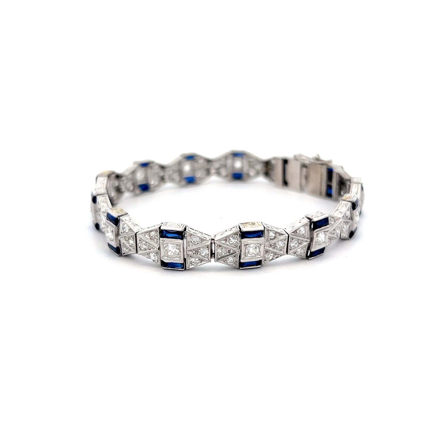 3.48 Antique Art Deco Sapphire & Diamond Bracelet in Platinum