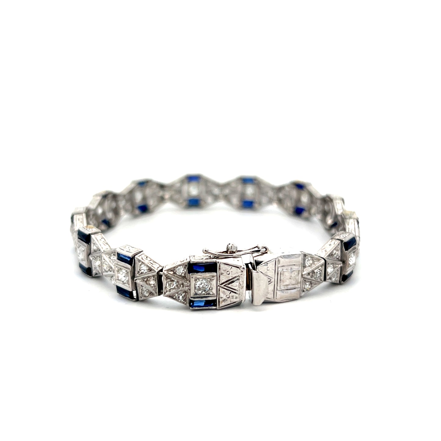 3.48 Antique Art Deco Sapphire & Diamond Bracelet in Platinum