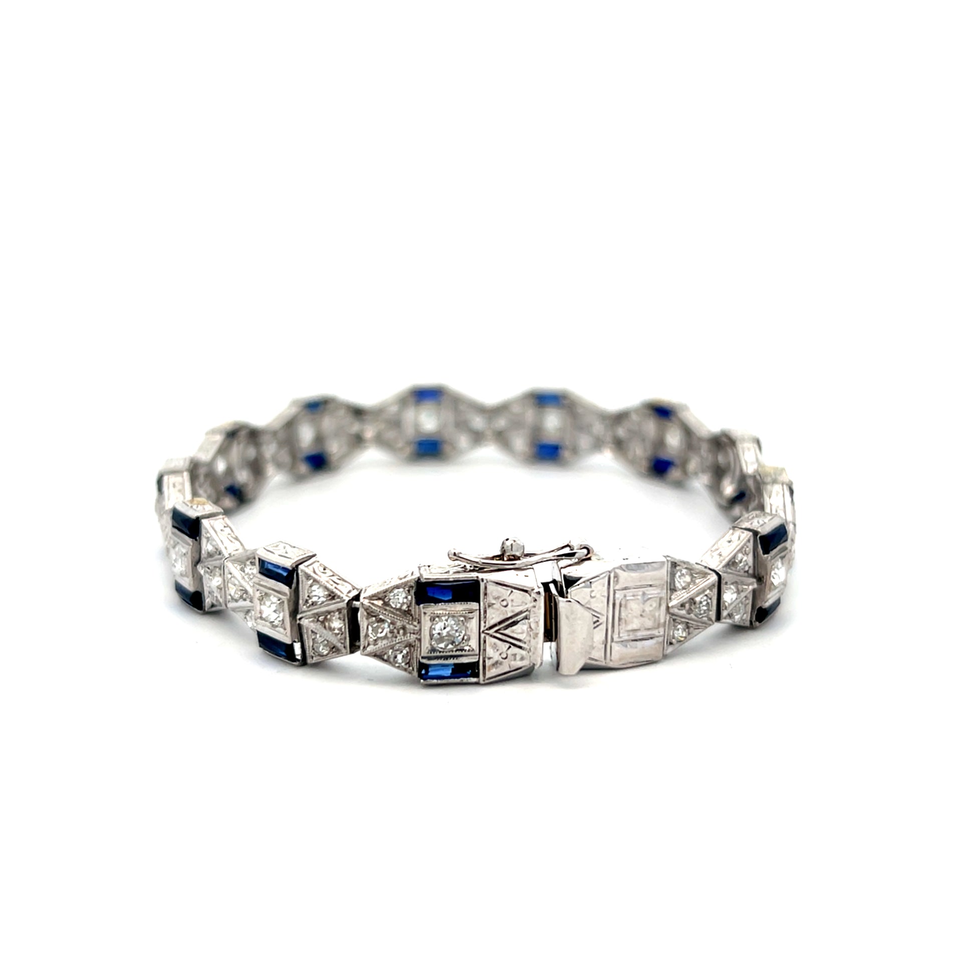 Antique Art Deco Sapphire Diamond Bracelet in Platinum