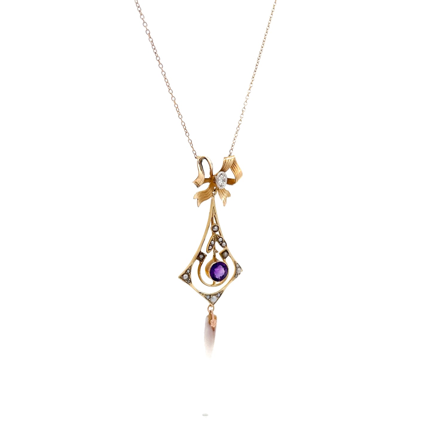 Antique Edwardian Amethyst & Diamond Pendant in 14k