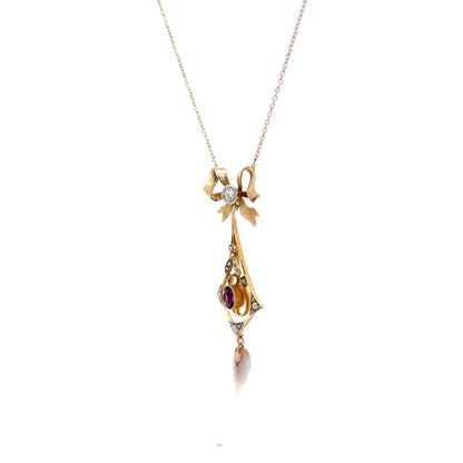 Antique Edwardian Amethyst & Diamond Pendant in 14k