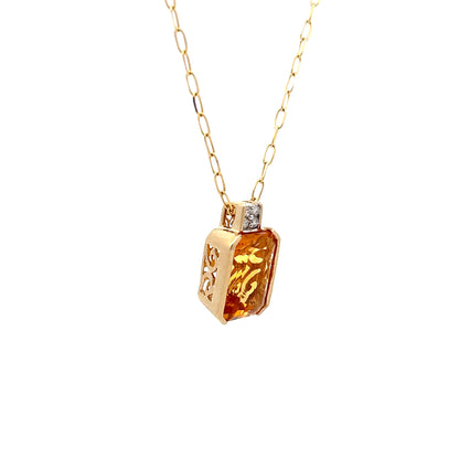 25.20 Emerald Cut Citrine Pendant in 14k Yellow Gold