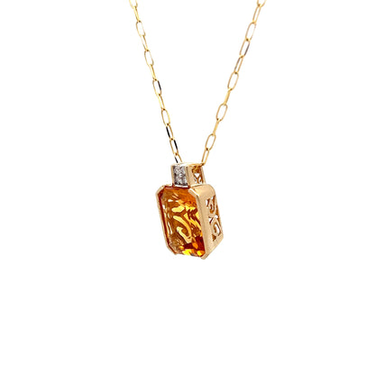 25.20 Emerald Cut Citrine Pendant in 14k Yellow Gold