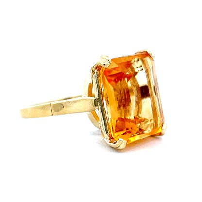 12.60 Emerald Cut Citrine Cocktail Ring 18k Yellow Gold