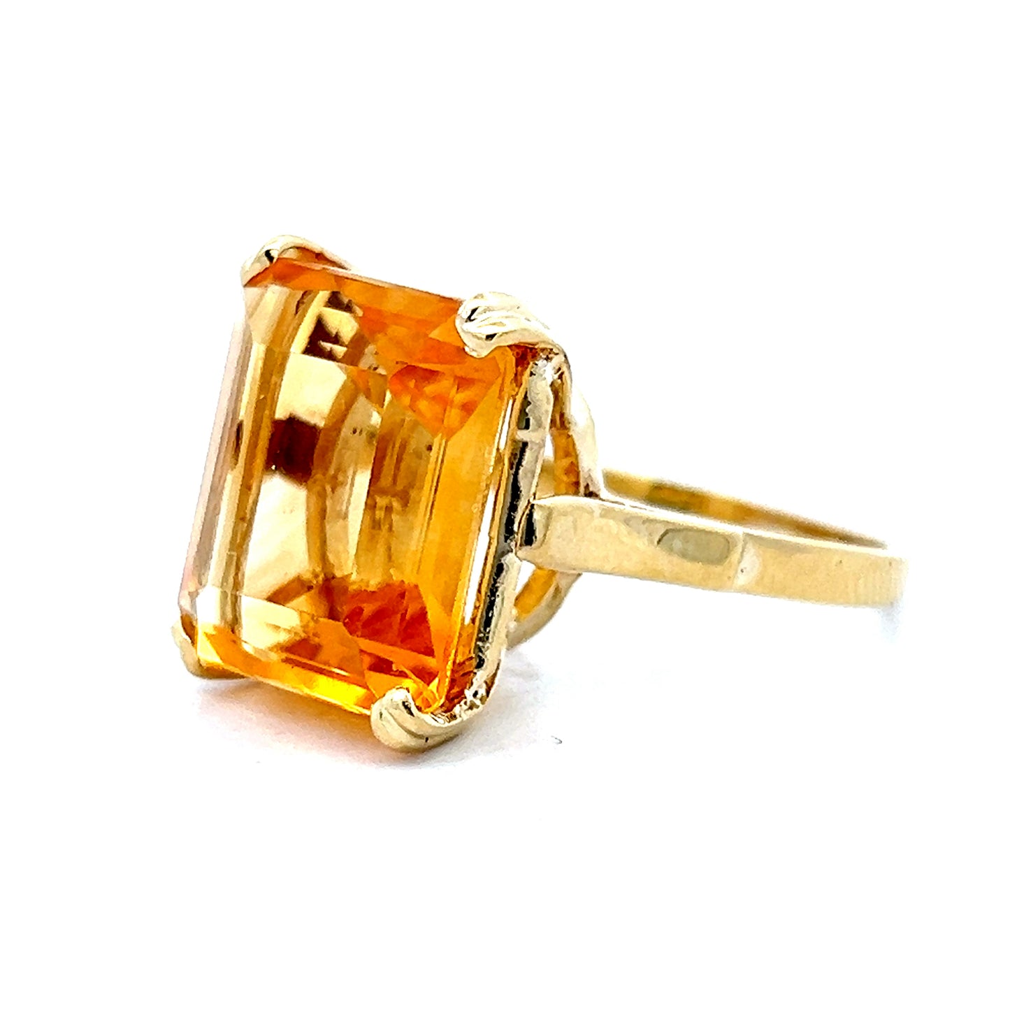 12.60 Emerald Cut Citrine Cocktail Ring 18k Yellow Gold