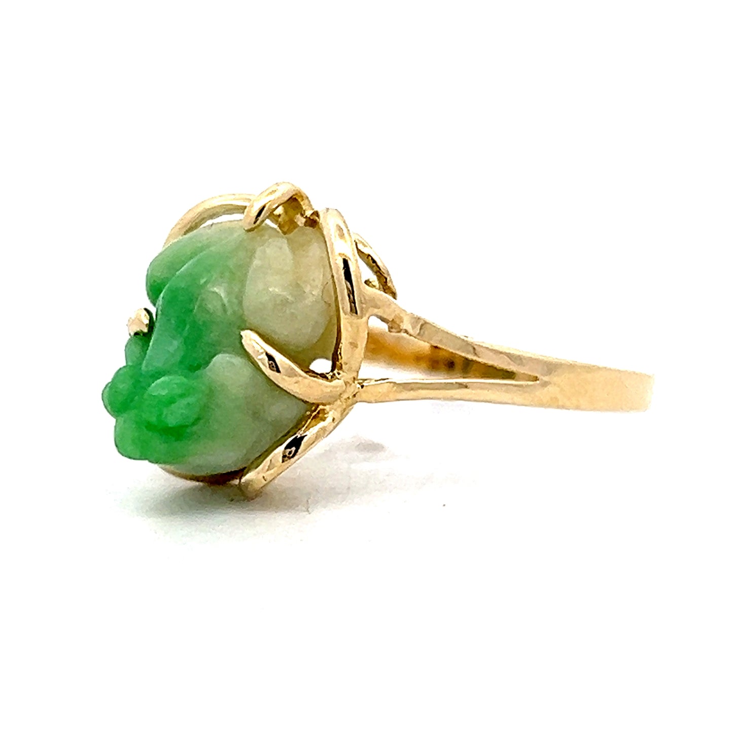 Carved Jadeite Frog Cocktail Ring in 14k Yellow Gold