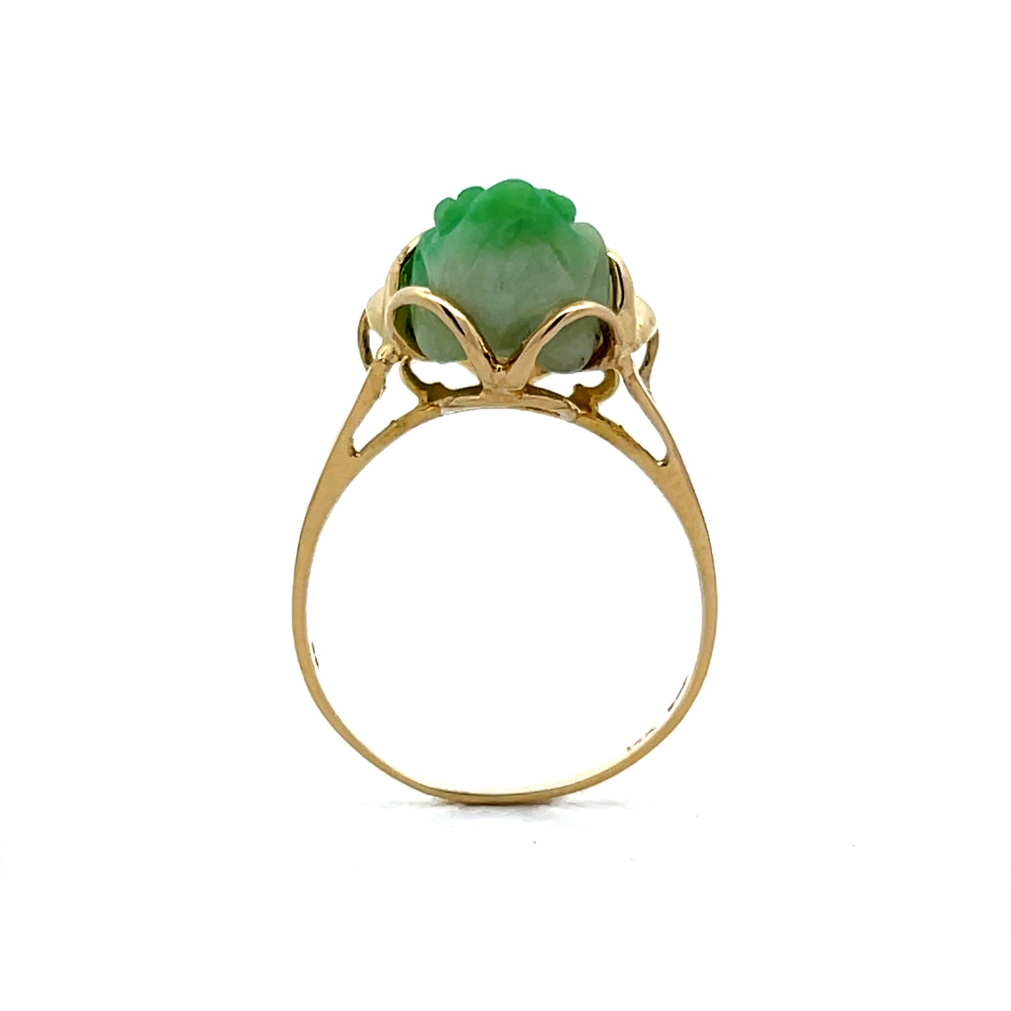 Carved Jadeite Frog Cocktail Ring in 14k Yellow Gold