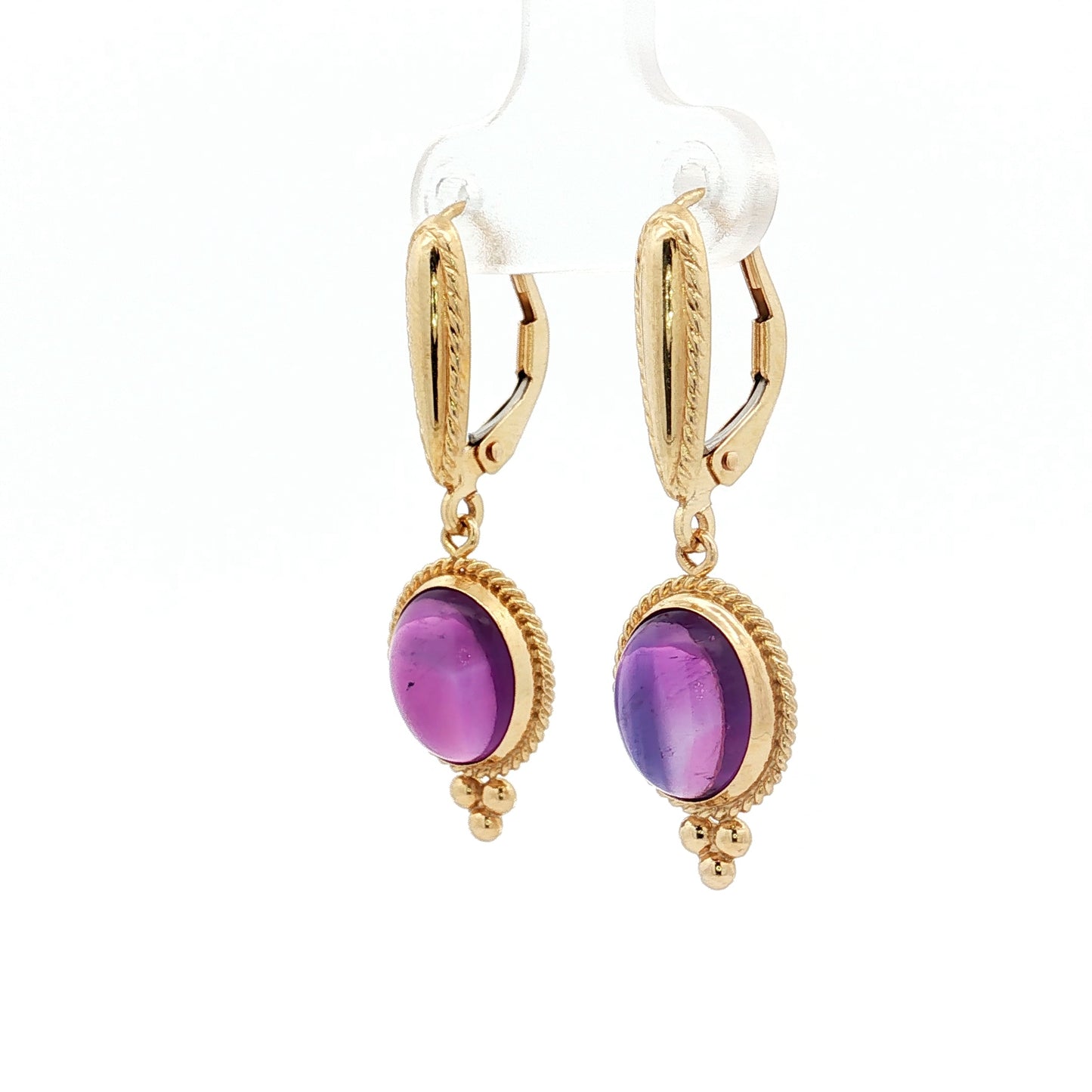 5.20 Cabochon Amethyst Drop Earrings in 14k Yellow Gold