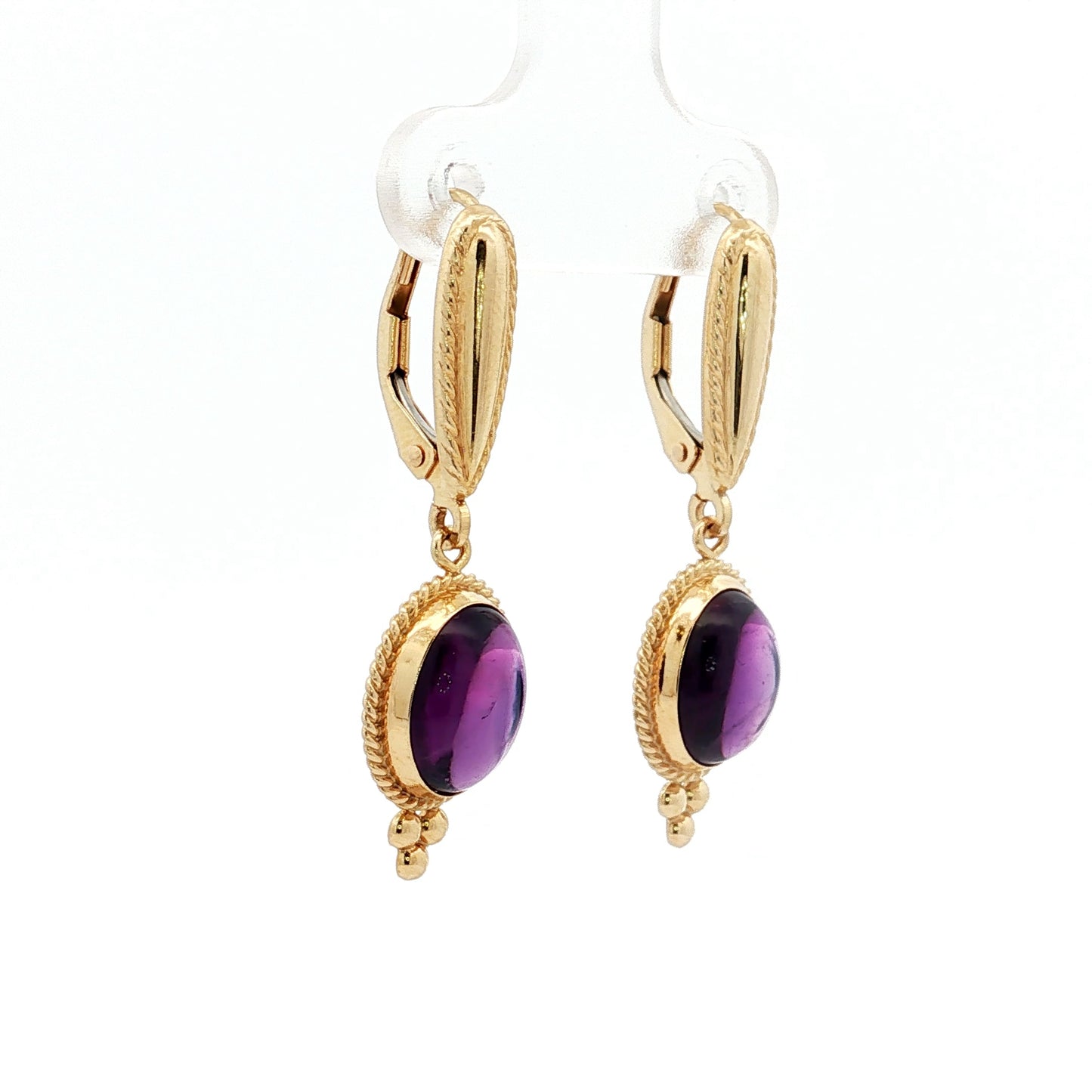 5.20 Cabochon Amethyst Drop Earrings in 14k Yellow Gold