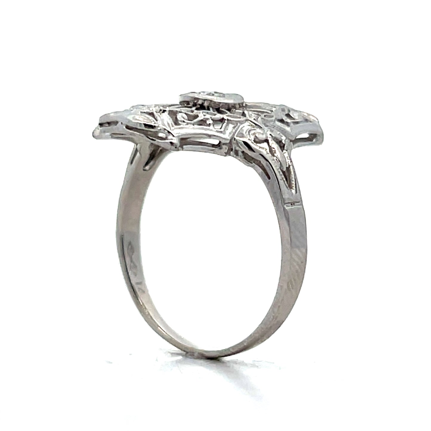 .17 Art Deco Style Filigree Ring in 14k White Gold
