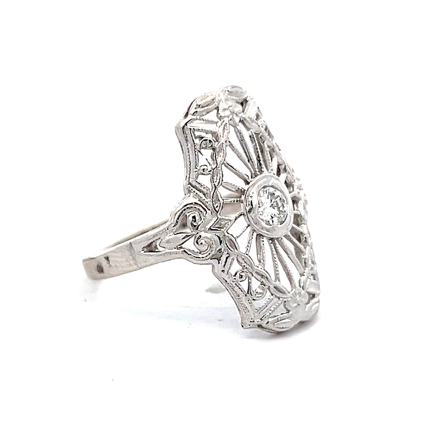 .17 Art Deco Style Filigree Ring in 14k White Gold