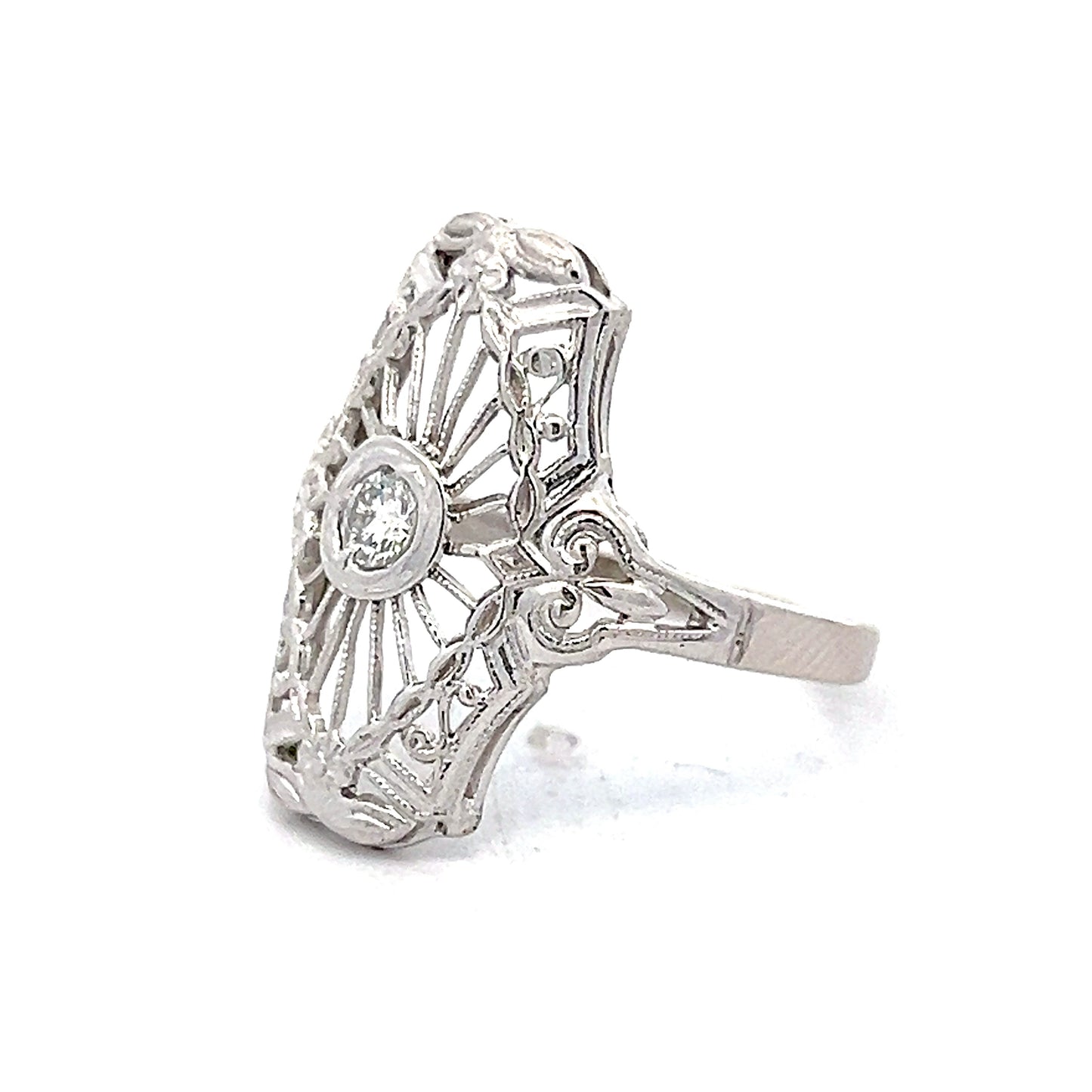 .17 Art Deco Style Filigree Ring in 14k White Gold