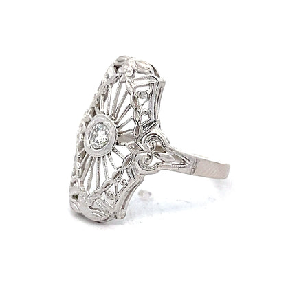 .17 Art Deco Style Filigree Ring in 14k White Gold