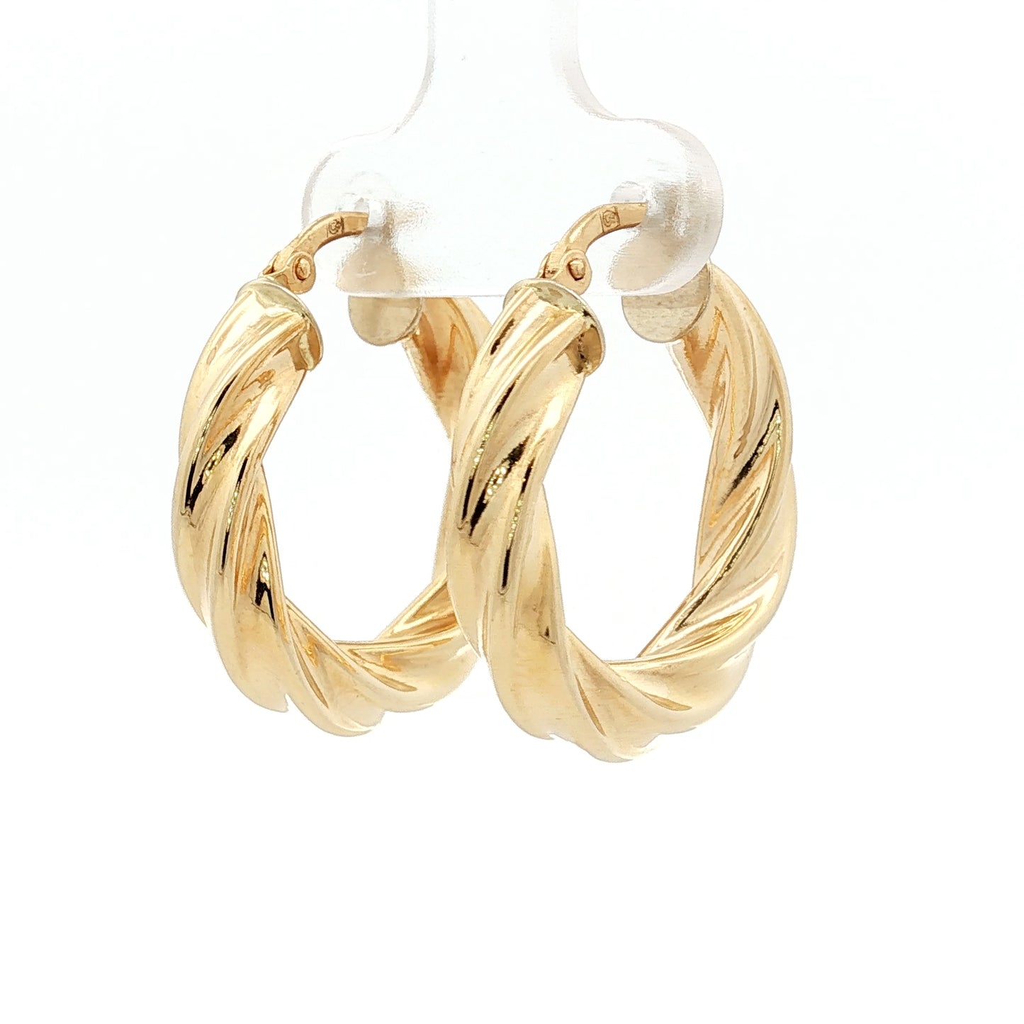 Twisted Textured Hollow Hoop Earrings 14k Yellow Gold