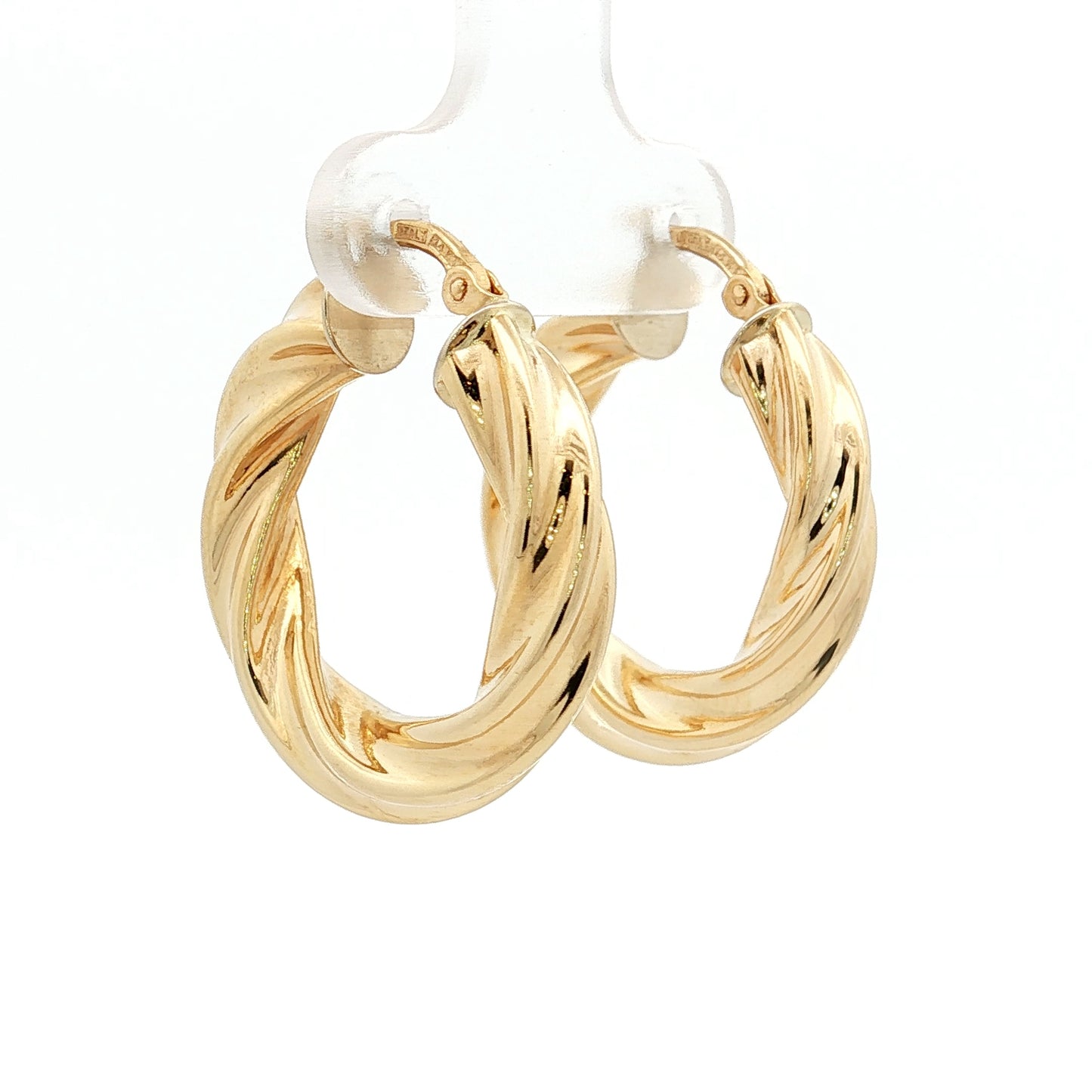 Twisted Textured Hollow Hoop Earrings 14k Yellow Gold
