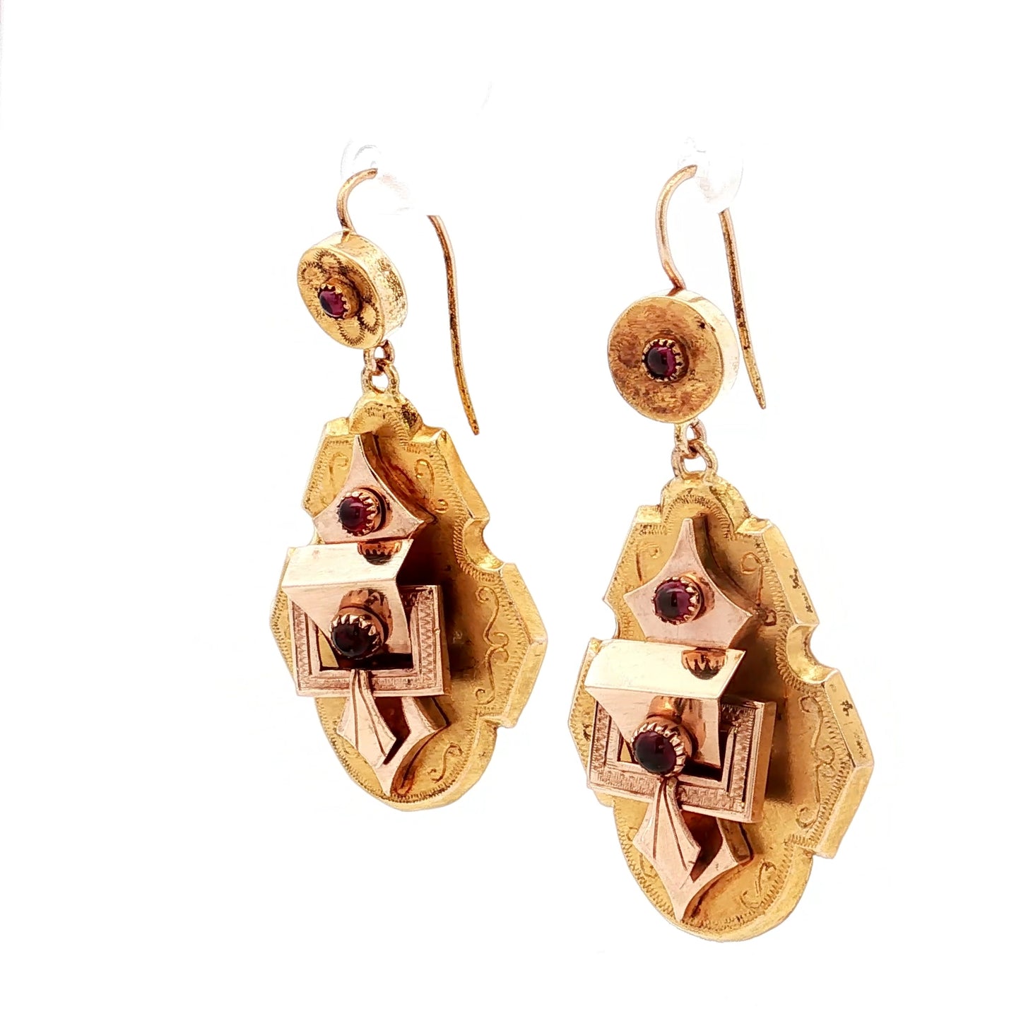 Antique Victorian Garnet Drop Earrings 10k