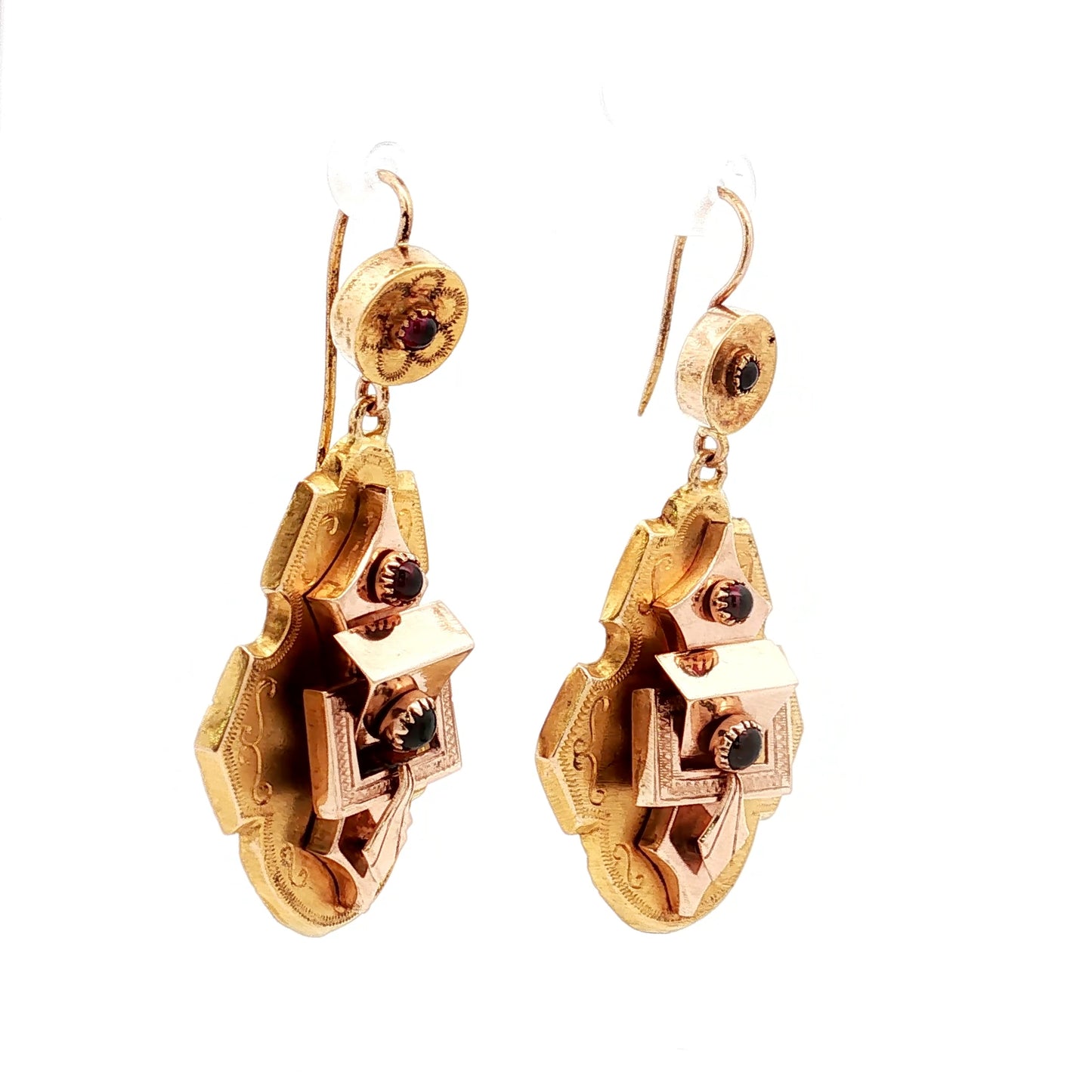 Antique Victorian Garnet Drop Earrings 10k