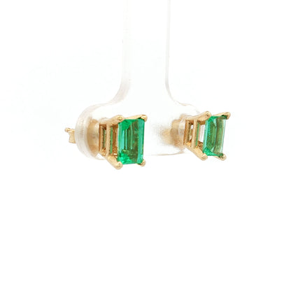 1.18 Emerald Cut Emerald Stud Earrings in 14k