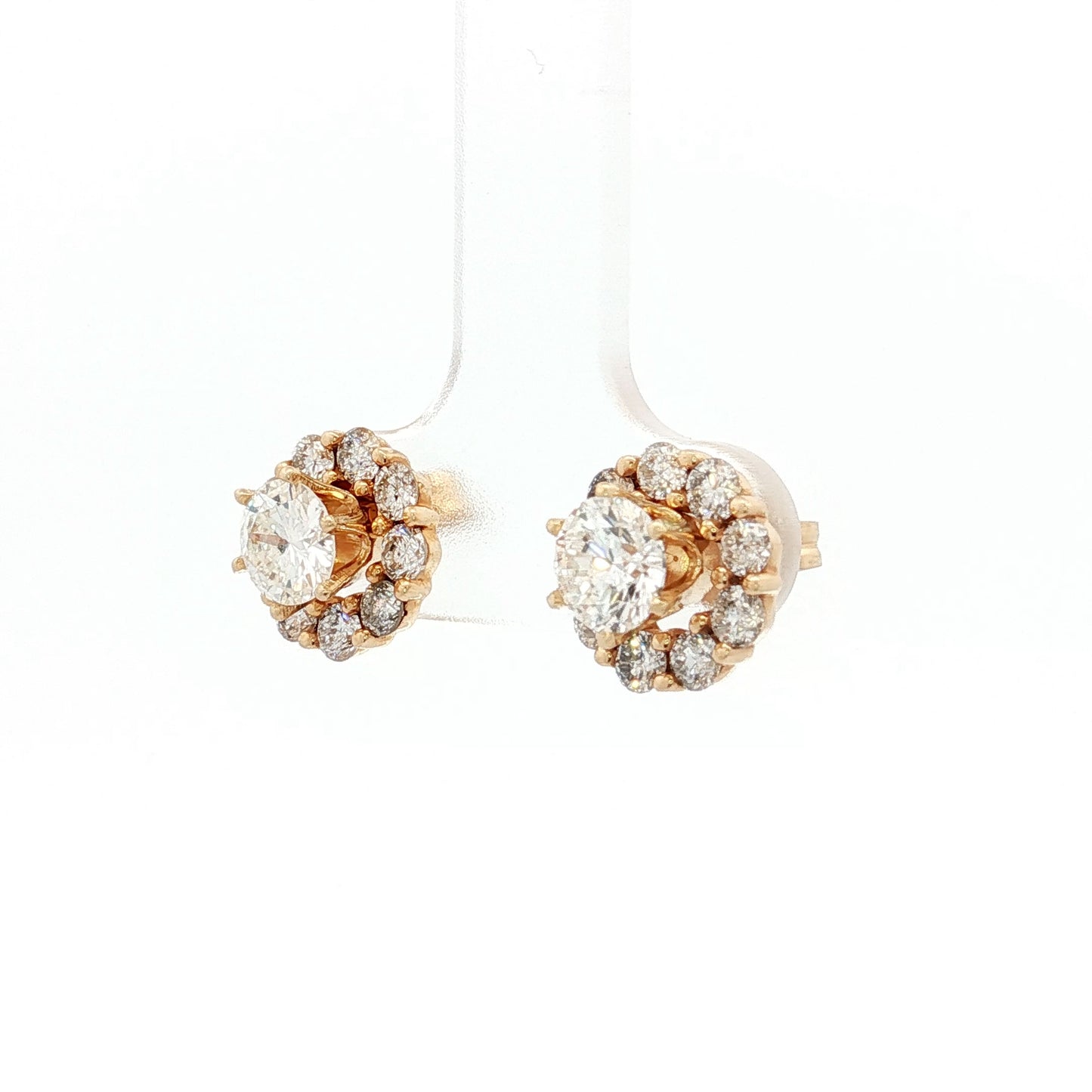 1.90 Carat Diamond Halo Stud Earrings 14k Yellow Gold