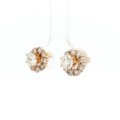 1.90 Carat Diamond Halo Stud Earrings 14k Yellow Gold