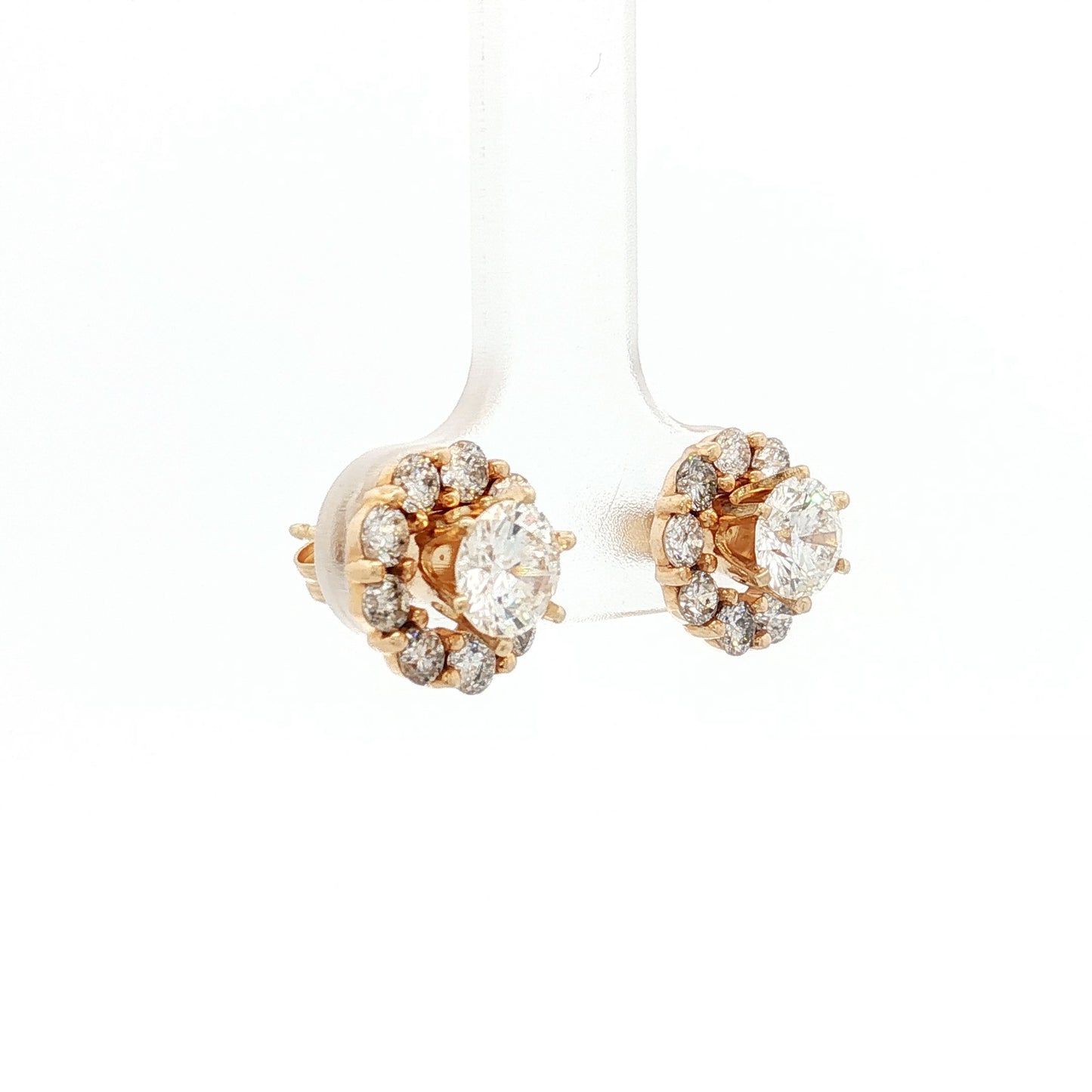 1.90 Carat Diamond Halo Stud Earrings 14k Yellow Gold