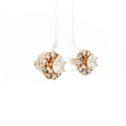 1.90 Carat Diamond Halo Stud Earrings 14k Yellow Gold