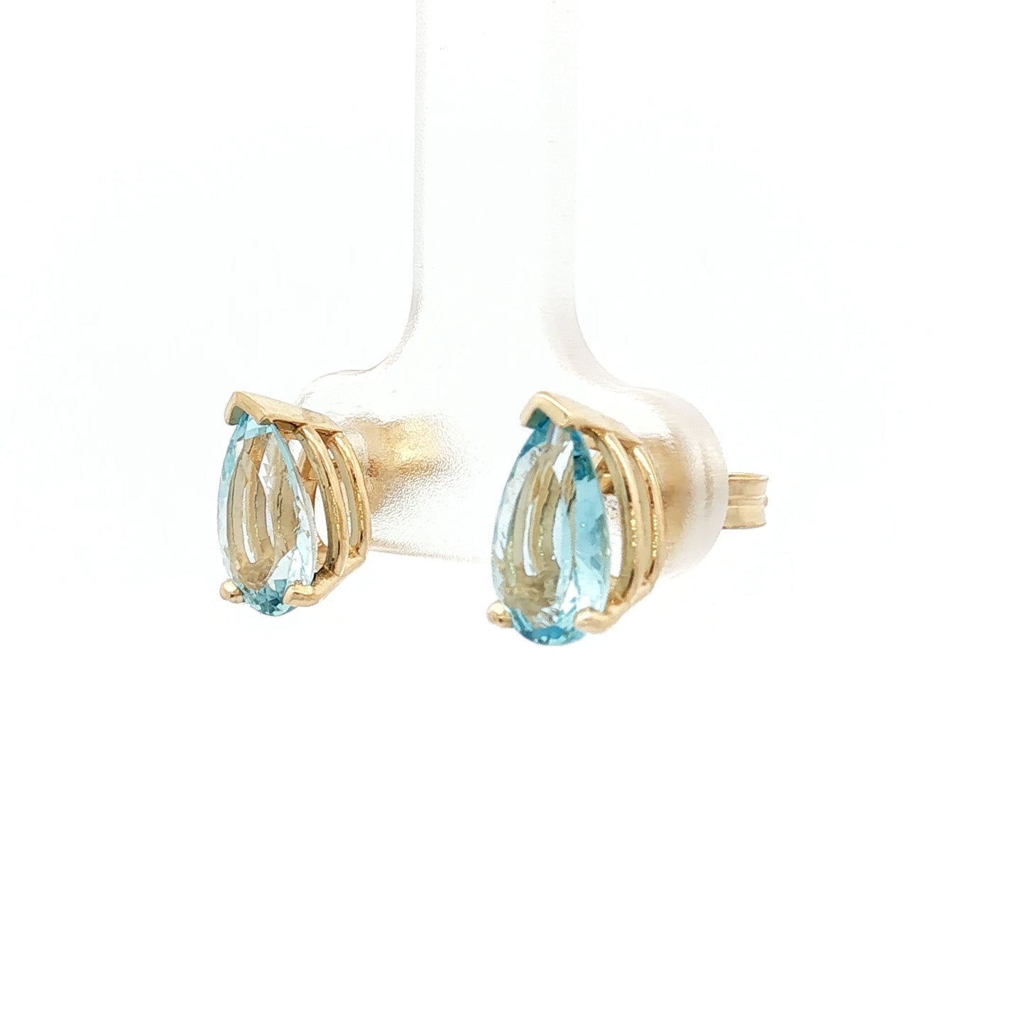 1.86 Pear Aquamarine Stud Earrings in 14k Yellow Gold