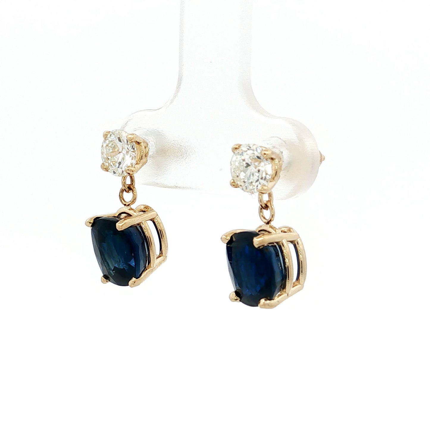 4.52 Cushion Sapphire & Diamond Drop Earrings 14k