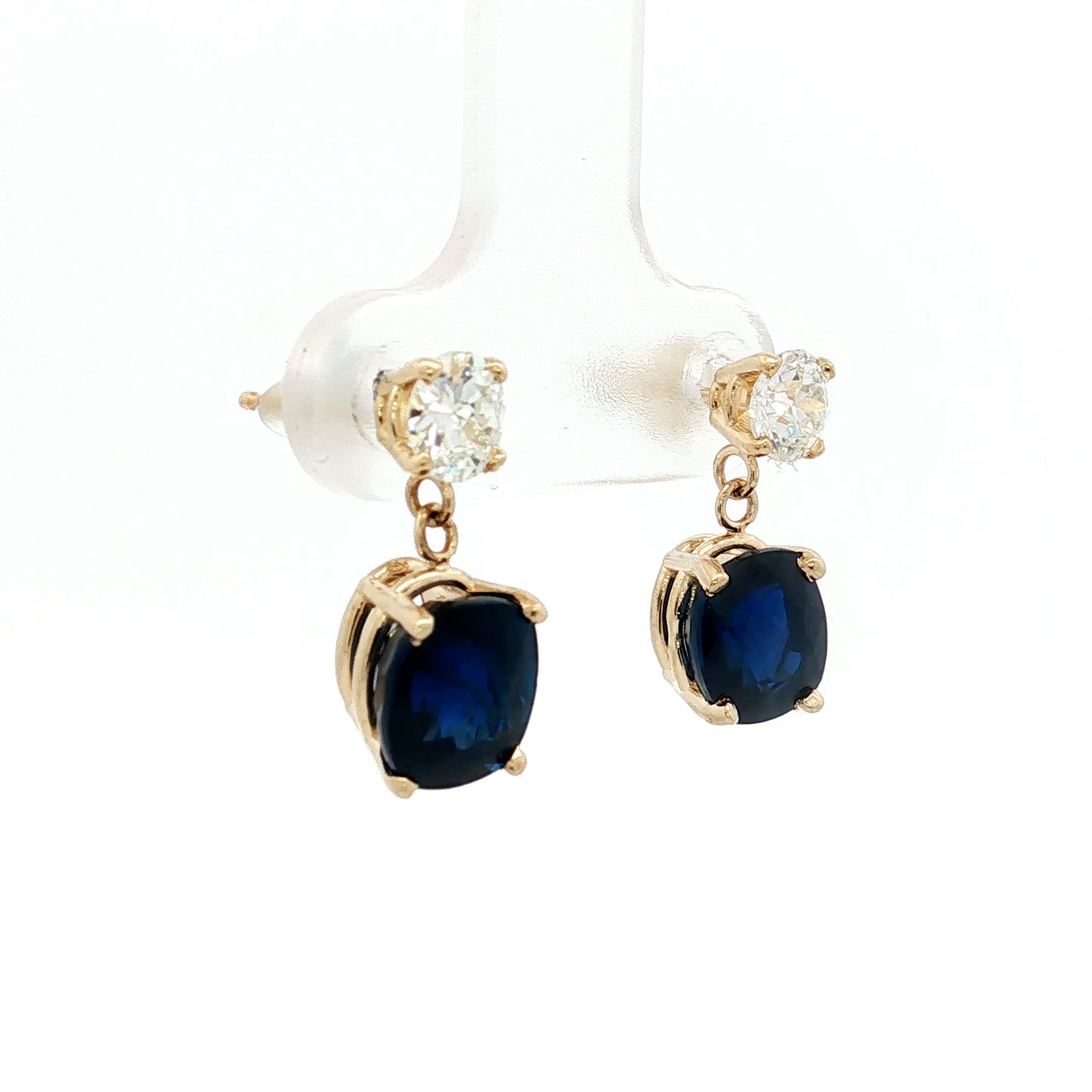 4.52 Cushion Sapphire & Diamond Drop Earrings 14k