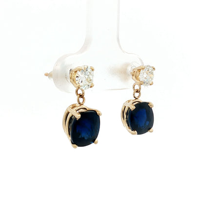 4.52 Cushion Sapphire & Diamond Drop Earrings 14k