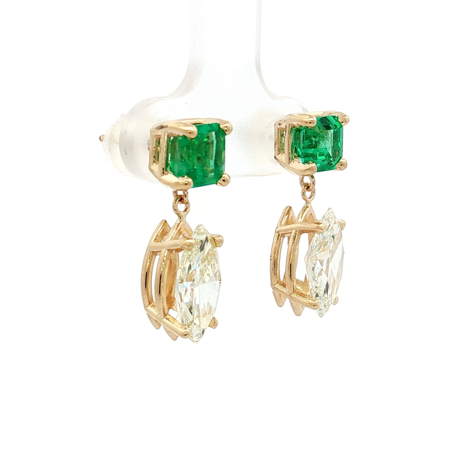 3.02 Marquise & Emerald Drop Earrings in 14k Yellow Gold