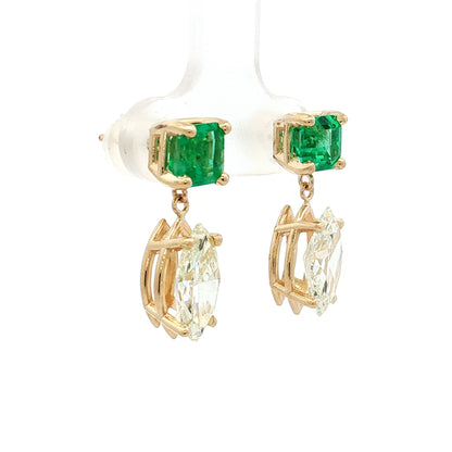 3.02 Marquise & Emerald Drop Earrings in 14k Yellow Gold