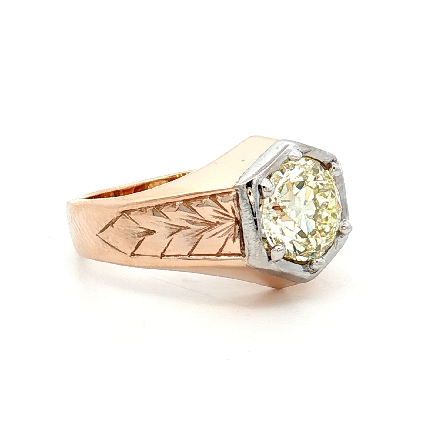 1.80 Art Deco Mens Diamond Ring in 14k Rose/White Gold