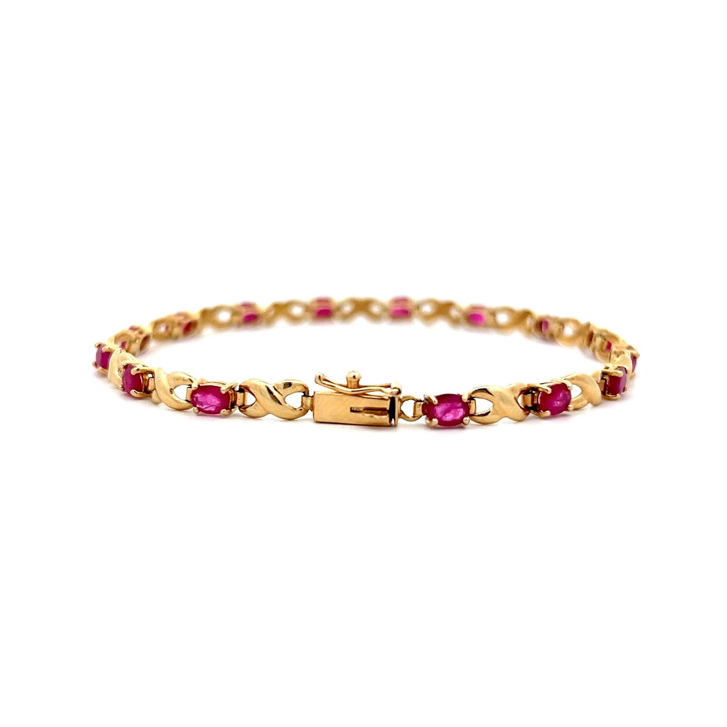 2.55 Oval Ruby Chain Bracelet in 14k Yellow Gold