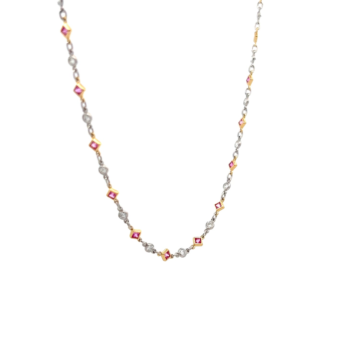 1.50 Pink Sapphire & Diamond Necklace in Platinum/18k