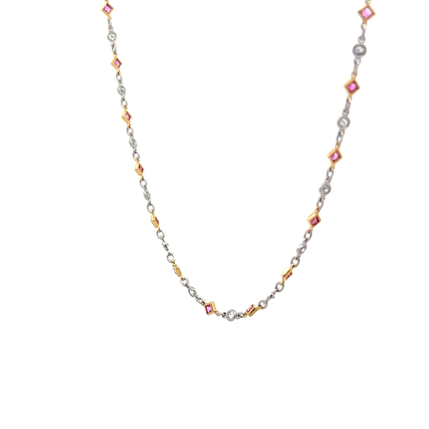 1.50 Pink Sapphire & Diamond Necklace in Platinum/18k