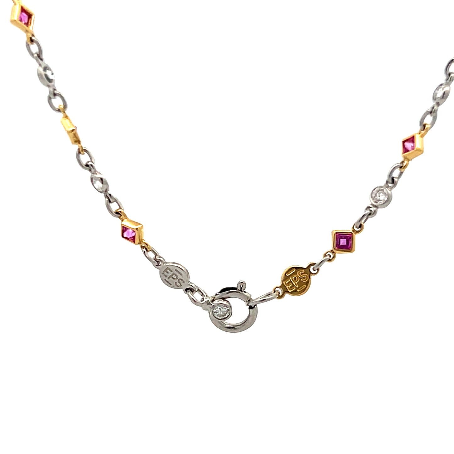 1.50 Pink Sapphire & Diamond Necklace in Platinum/18k