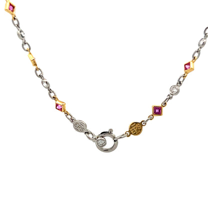 1.50 Pink Sapphire & Diamond Necklace in Platinum/18k