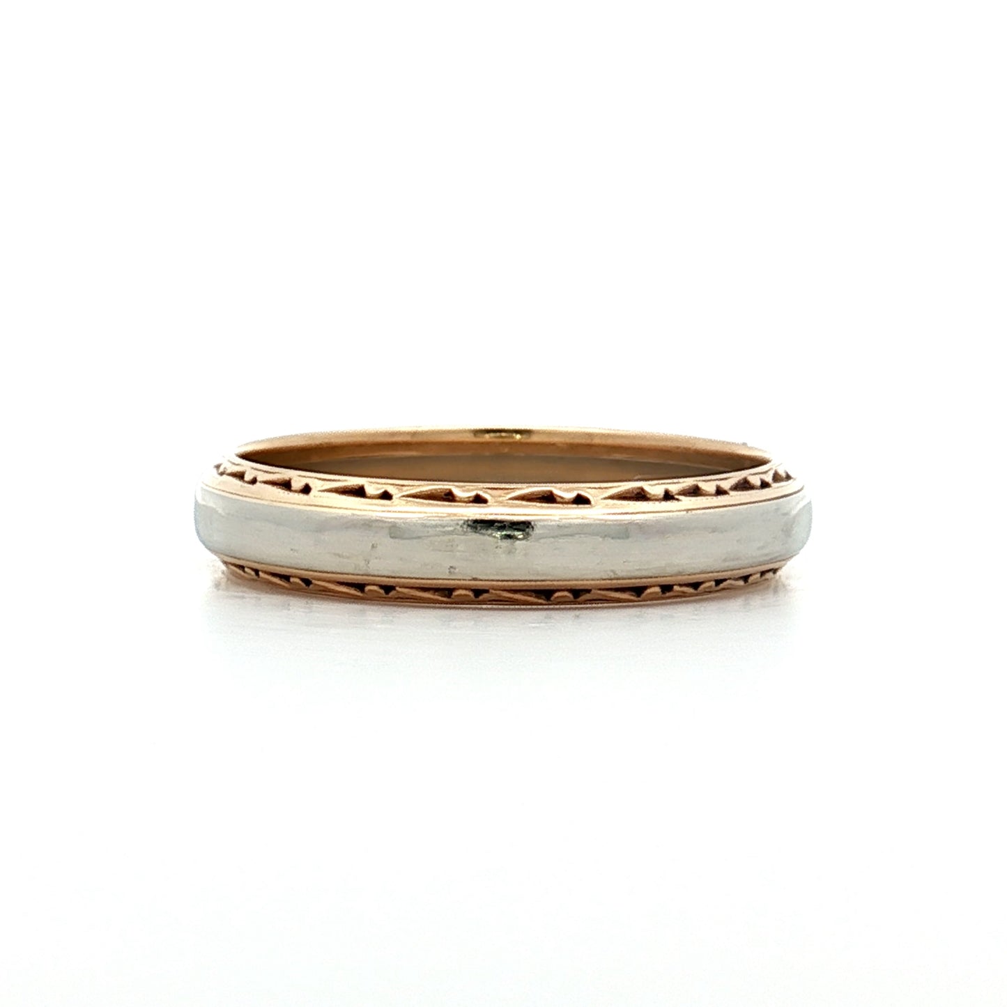 Mens Vintage Retro Two-Tone Wedding Band 14k