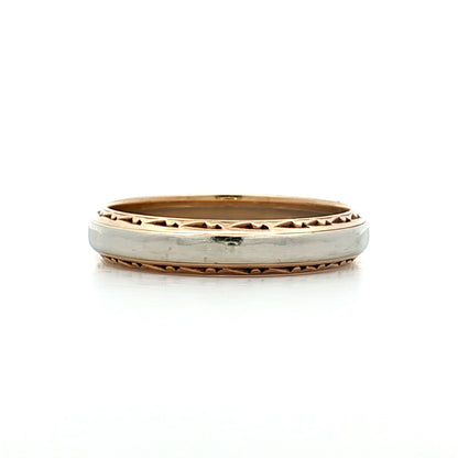 Mens Vintage Retro Two-Tone Wedding Band 14k
