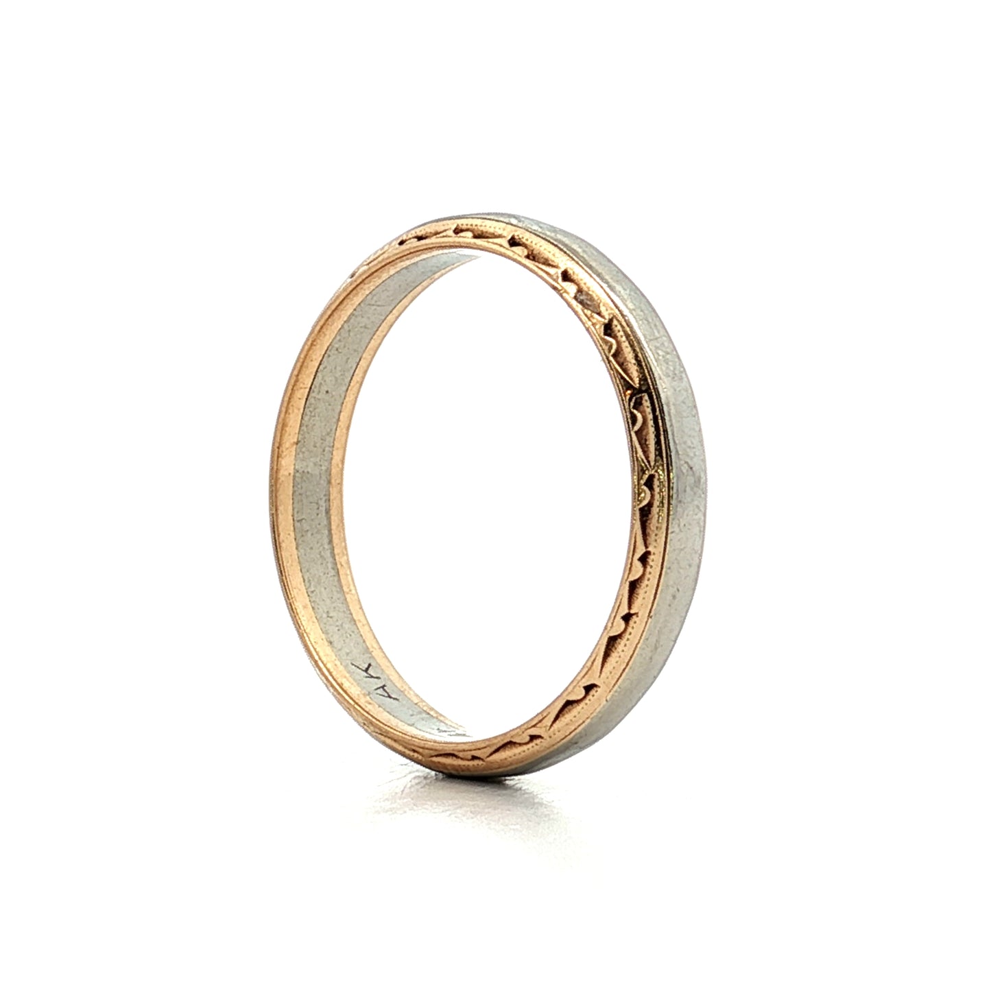 Mens Vintage Retro Two-Tone Wedding Band 14k