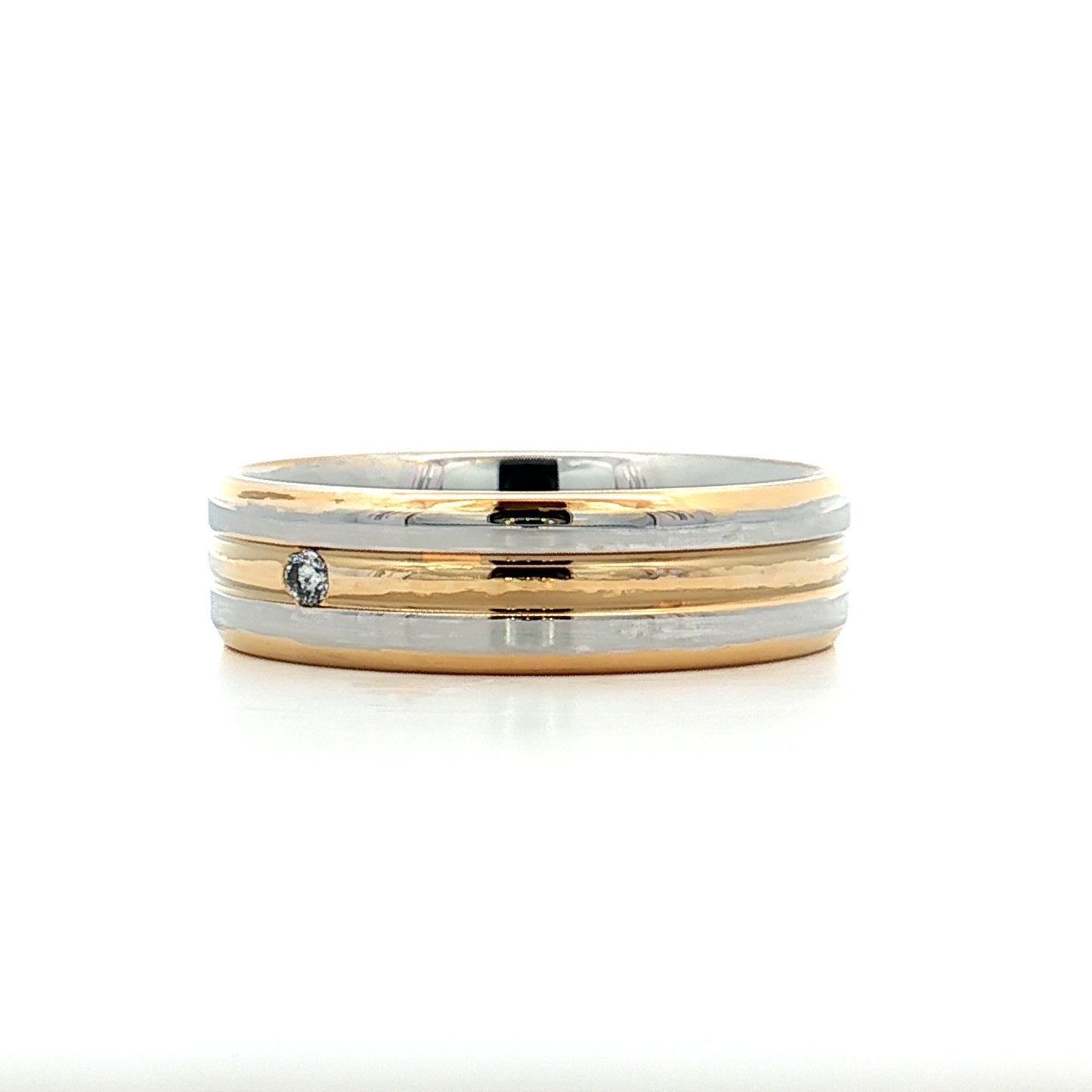 6mm Mens Diamond Two-Tone Wedding Band in 18k