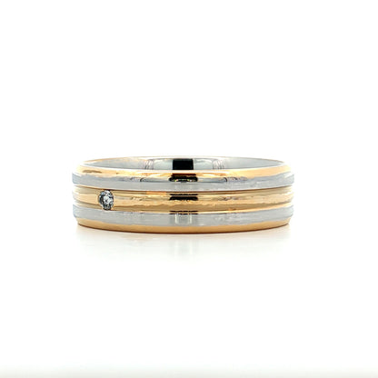 6mm Mens Diamond Two-Tone Wedding Band in 18k