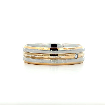 6mm Mens Diamond Two-Tone Wedding Band in 18k