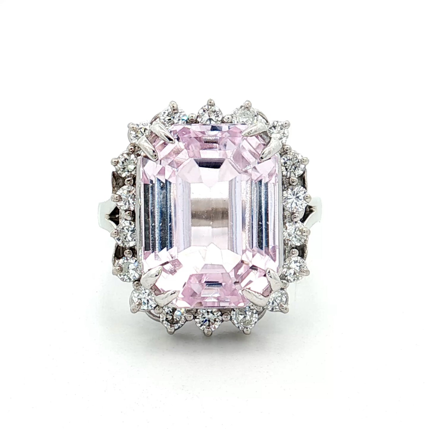 Kunzite & Diamond Cocktail Ring in 14k White Gold